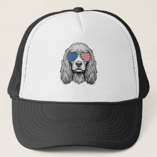 Patriotic Dog with Flag Sunglasses Vintage Vector_ Trucker Hat