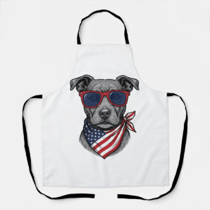 Patriotic Dog With Sunglasses Vintage Shirt Design Apron