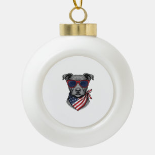 Patriotic Dog With Sunglasses Vintage Shirt Design Ceramic Ball Christmas Ornament
