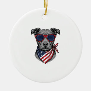 Patriotic Dog With Sunglasses Vintage Shirt Design Ceramic Tree Decoration