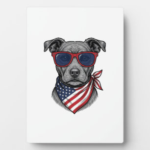 Patriotic Dog With Sunglasses Vintage Shirt Design Plaque