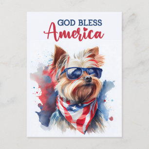 Patriotic Dog-Yorkie, God Bless America Postcard