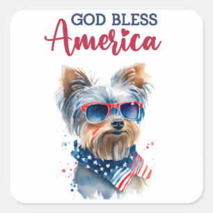 Patriotic Dog-Yorkie Square Sticker