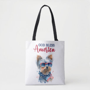 Patriotic Dog-Yorkie Tote Bag