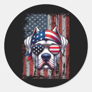 Patriotic Dogo Argentino Dog Lover Us Flag Indepen Classic Round Sticker