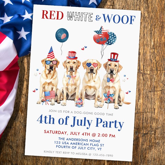 Patriotic Dogs Party Red White & Woof 4th Of July Invitation (Creator Uploaded)