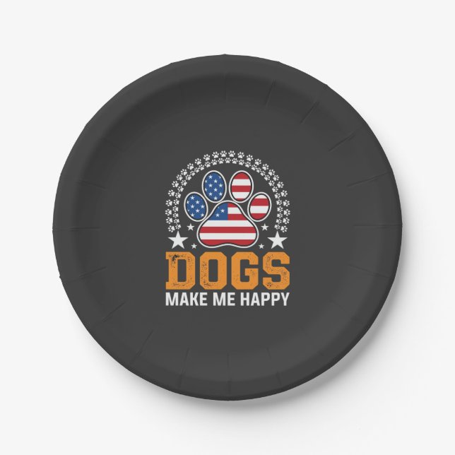 Patriotic Dogs Paw Print Vector Paper Plate (Front)