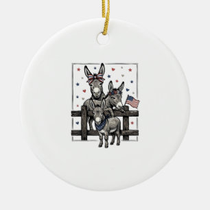 Patriotic Donkeys Vintage 4th of July Shirt Design Ceramic Tree Decoration