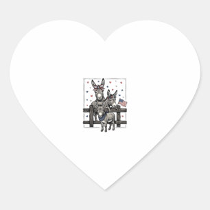 Patriotic Donkeys Vintage 4th of July Shirt Design Heart Sticker