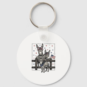 Patriotic Donkeys Vintage 4th of July Shirt Design Key Ring