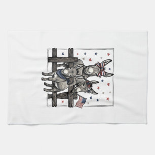 Patriotic Donkeys Vintage 4th of July Shirt Design Tea Towel