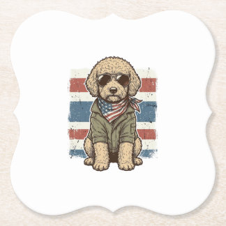 Patriotic Doodle Dog Vintage Engraving Shirt Desig Paper Coaster