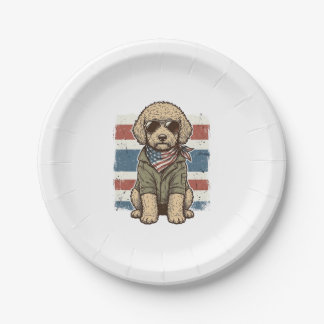 Patriotic Doodle Dog Vintage Engraving Shirt Desig Paper Plate