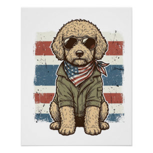 Patriotic Doodle Dog Vintage Engraving Shirt Desig Poster