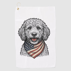 Patriotic Doodle Dog Vintage Engraving Vector Desi Golf Towel