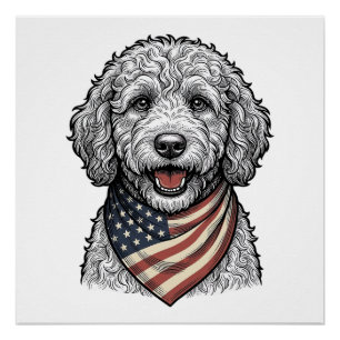 Patriotic Doodle Dog Vintage Engraving Vector Desi Poster