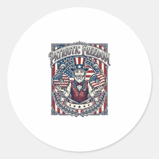 Patriotic Doughnut Lover Vector Graphic Tee_1 Classic Round Sticker (Front)