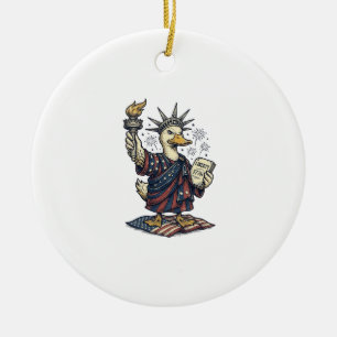 Patriotic Duck 4th of July Vintage T-Shirt Design_ Ceramic Tree Decoration