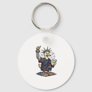 Patriotic Duck 4th of July Vintage T-Shirt Design_ Key Ring
