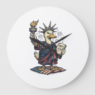 Patriotic Duck 4th of July Vintage T-Shirt Design_ Large Clock