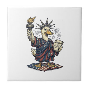 Patriotic Duck 4th of July Vintage T-Shirt Design_ Tile