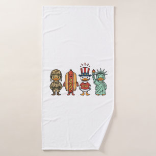 Patriotic Duck and Hot Dog Vintage Vector Shirt_1 Bath Towel