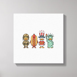 Patriotic Duck and Hot Dog Vintage Vector Shirt_1 Canvas Print