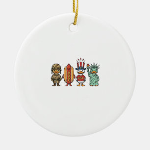Patriotic Duck and Hot Dog Vintage Vector Shirt_1 Ceramic Tree Decoration