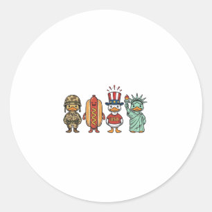 Patriotic Duck and Hot Dog Vintage Vector Shirt_1 Classic Round Sticker