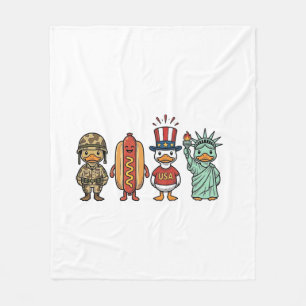 Patriotic Duck and Hot Dog Vintage Vector Shirt_1 Fleece Blanket