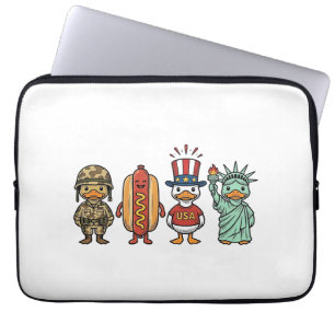 Patriotic Duck and Hot Dog Vintage Vector Shirt_1 Laptop Sleeve