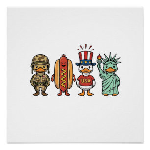 Patriotic Duck and Hot Dog Vintage Vector Shirt_1 Poster