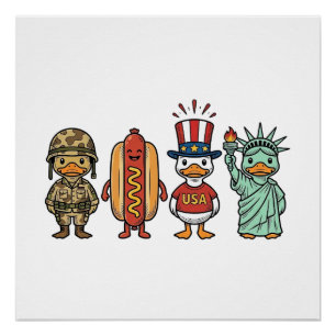 Patriotic Duck and Hot Dog Vintage Vector Shirt_1 Poster