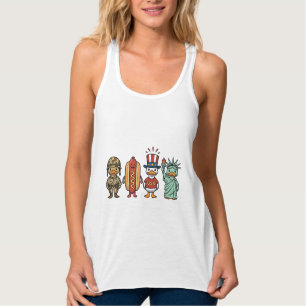 Patriotic Duck and Hot Dog Vintage Vector Shirt_1 Singlet