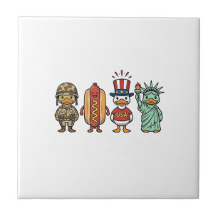 Patriotic Duck and Hot Dog Vintage Vector Shirt_1 Tile
