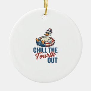 Patriotic Duck Fourth of July Floatie Shirt Design Ceramic Tree Decoration