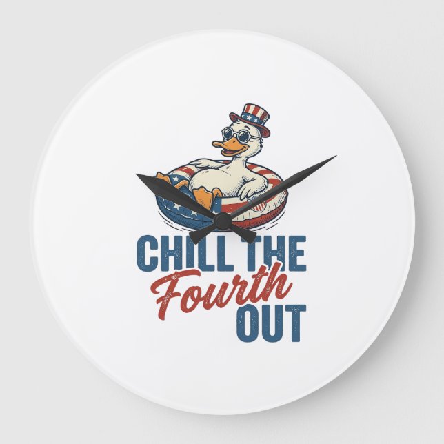 Patriotic Duck Fourth of July Floatie Shirt Design Large Clock (Front)