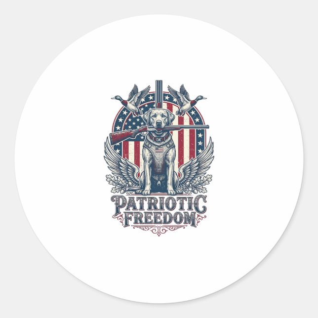 Patriotic Duck Hunter Dog Vector Graphic Tee_1 Classic Round Sticker (Front)