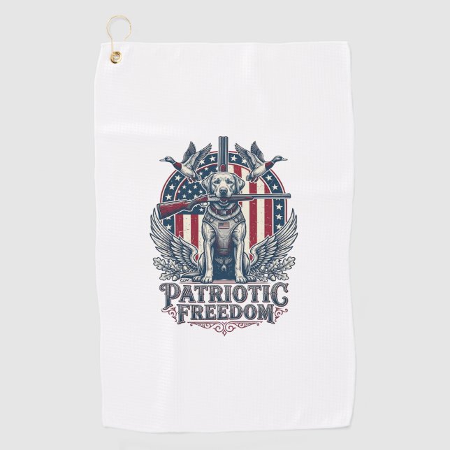 Patriotic Duck Hunter Dog Vector Graphic Tee_1 Golf Towel (Front)
