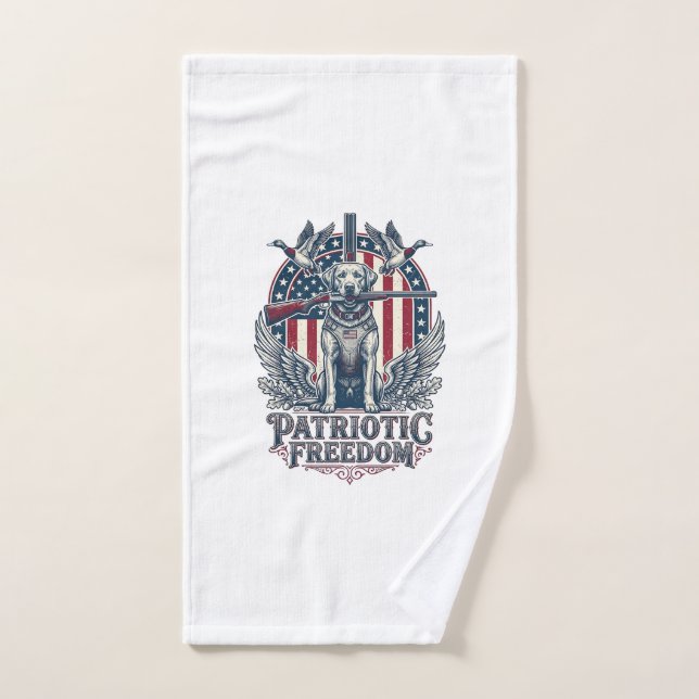 Patriotic Duck Hunter Dog Vector Graphic Tee_1 Hand Towel (Hand Towel)