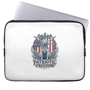 Patriotic Duck Hunter Dog Vector Graphic Tee_1 Laptop Sleeve