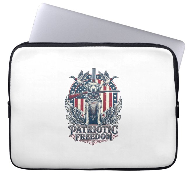 Patriotic Duck Hunter Dog Vector Graphic Tee_1 Laptop Sleeve (Front)