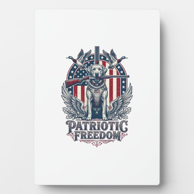 Patriotic Duck Hunter Dog Vector Graphic Tee_1 Plaque (Front)