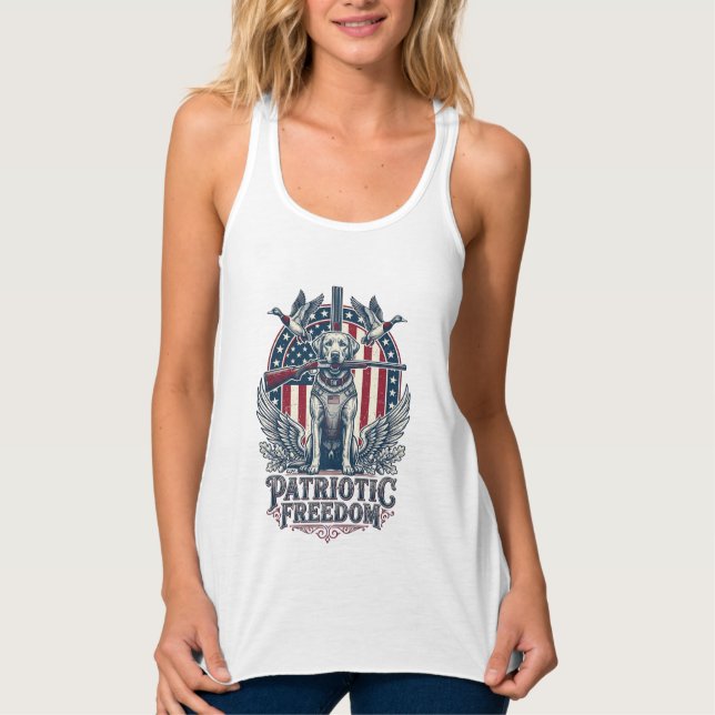 Patriotic Duck Hunter Dog Vector Graphic Tee_1 Singlet (Front)