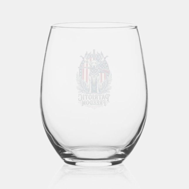Patriotic Duck Hunter Dog Vector Graphic Tee_1 Stemless Wine Glass (Front)