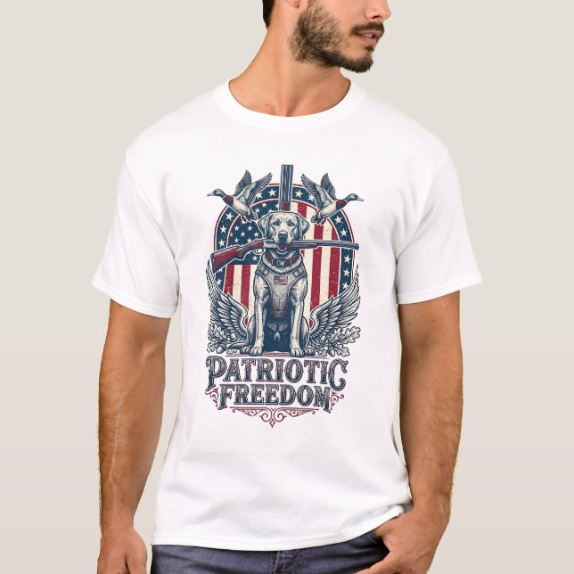 Patriotic Duck Hunter Dog Vector Graphic Tee_1 T-Shirt (Front)