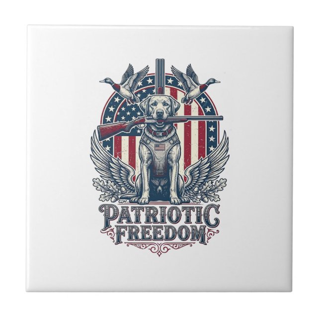 Patriotic Duck Hunter Dog Vector Graphic Tee_1 Tile (Front)