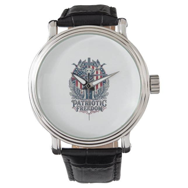 Patriotic Duck Hunter Dog Vector Graphic Tee_1 Watch (Front)