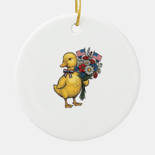 Patriotic Duckling Flower Bouquet Vintage Shirt De Ceramic Tree Decoration
