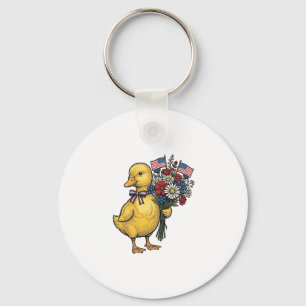 Patriotic Duckling Flower Bouquet Vintage Shirt De Key Ring